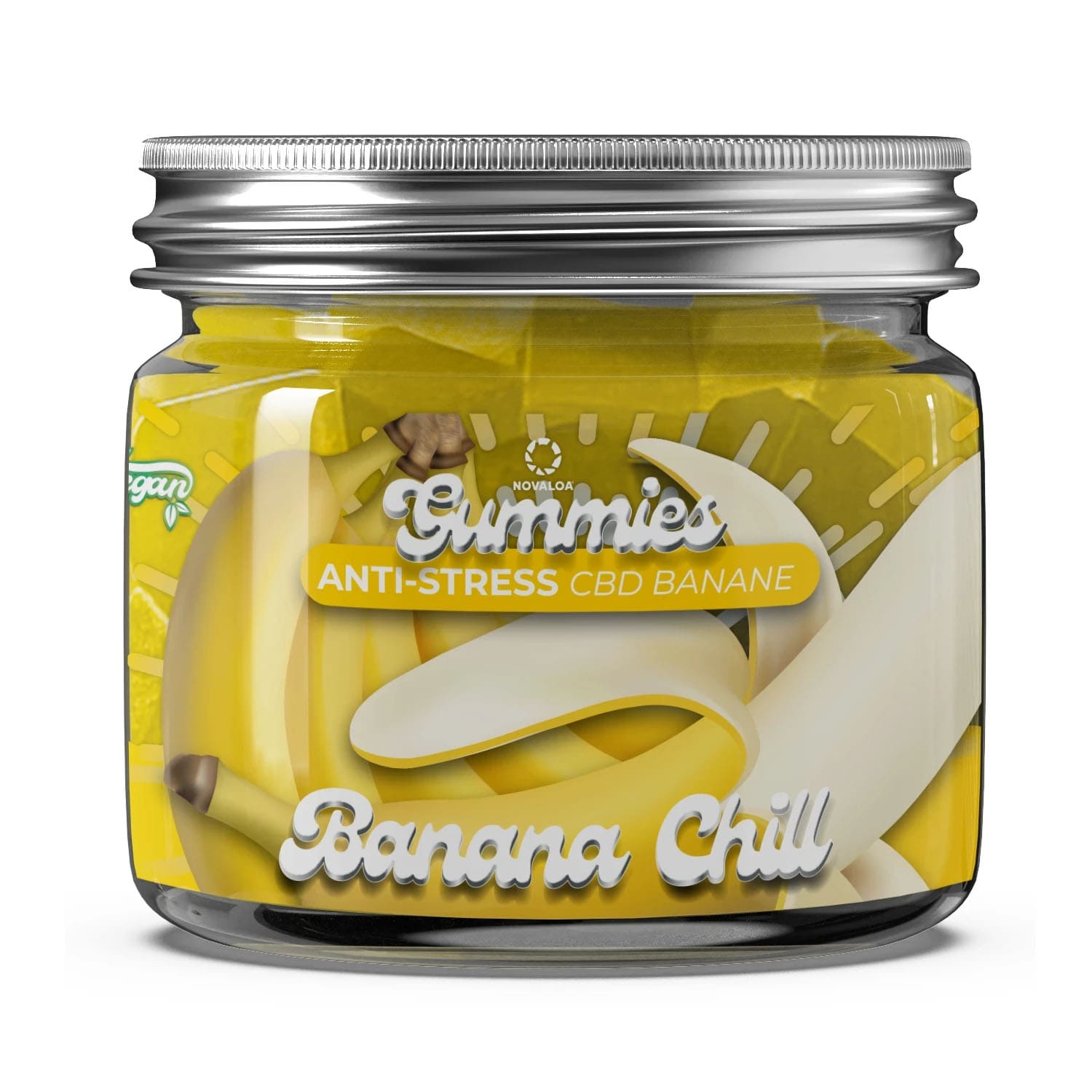 Gummies Banana Chill Anti-stress CBD + BAGA + Magnésium. Fabriqué en France par Novaloa