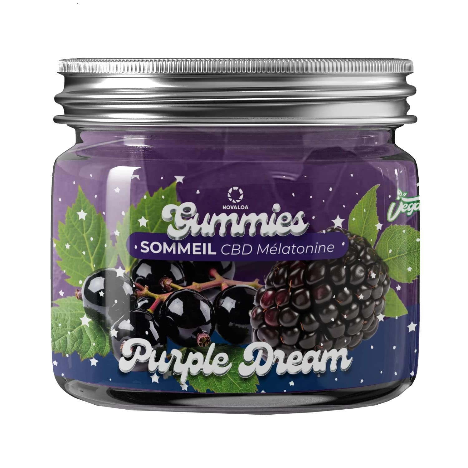 Gummies CBD Sommeil + Melatonine (cassis et mûre). Fabriqué en France par Novaloa