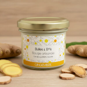 Bougie artisanale parfumée senteur gingembre par Bulles & Bois (Le Touvet)