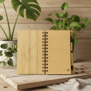 Carnet en bambou gravé & son stylo – Fleur de Lotus