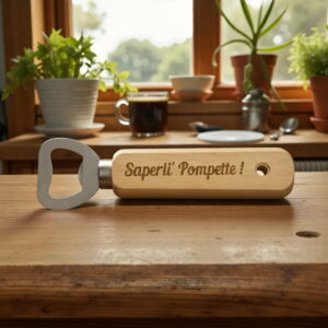 Décapsuleur en bois gravé message drôle "Saperli' Pompette" cadeau humour