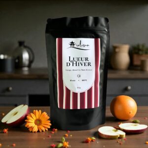 Infusion Lueur d'Hiver de la maison de thé savoyarde Ialisco (sachet de 100 grammes) orange, clémentine, fleurs de souci