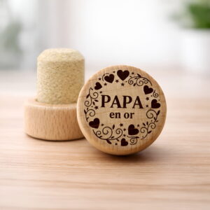 Bouchon de bouteille de vin en bois personnalisé avec gravure laser "Papa en or"