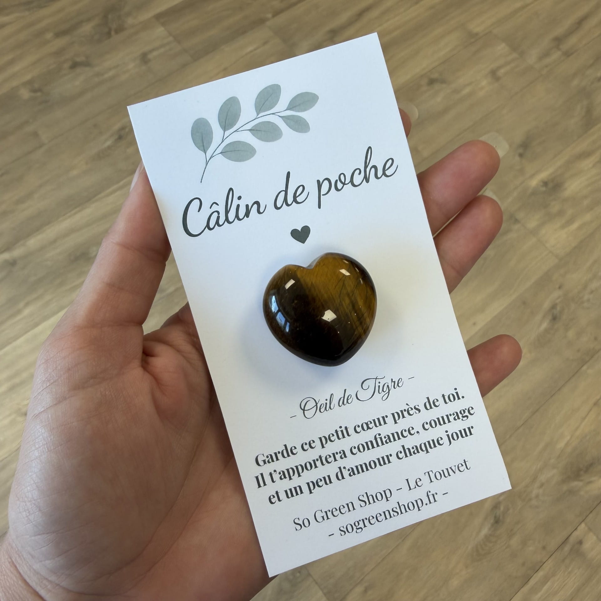 Cœur en pierre naturelle d'Œil de Tigre, câlin de poche porte bonheur