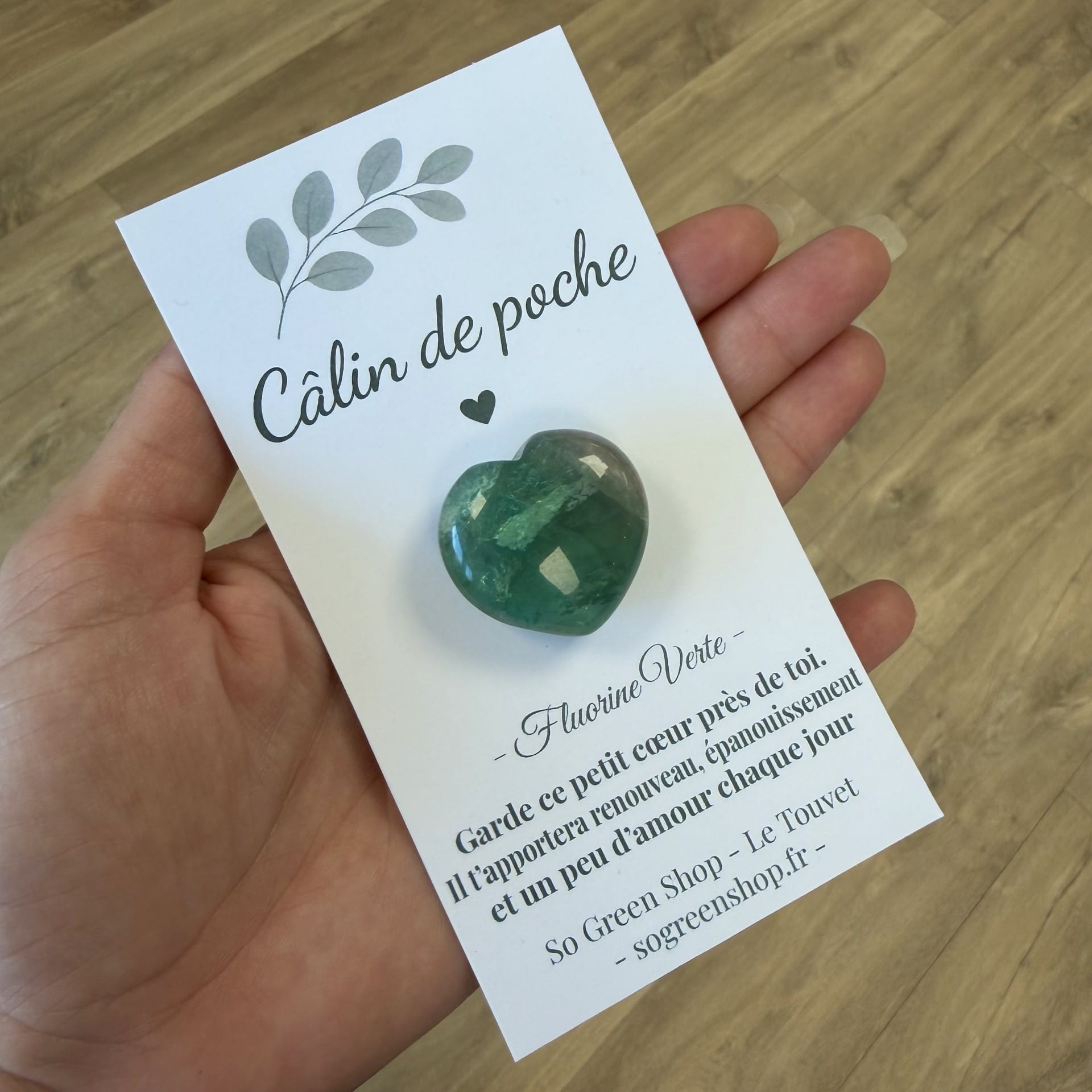 Câlin de poche fluorine verte (pierre naturelle en forme de cœur)
