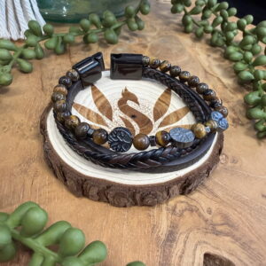 Bracelet Cuir – Oeil de Tigre & Arbre de Vie